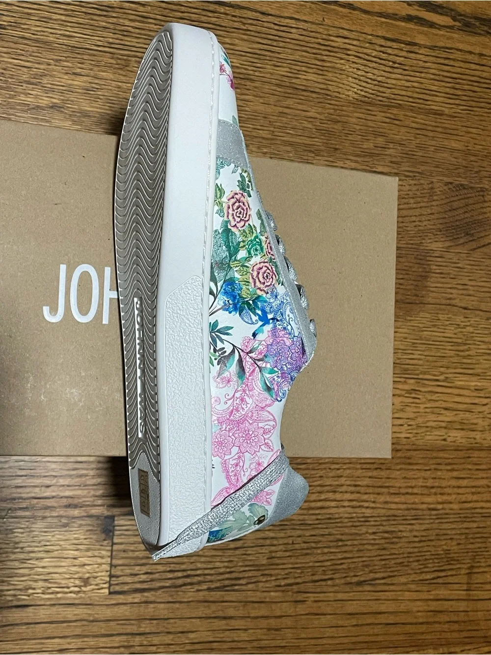 Johnny Was Multicolor Floral Low-Top Sneakers with Silver Trim